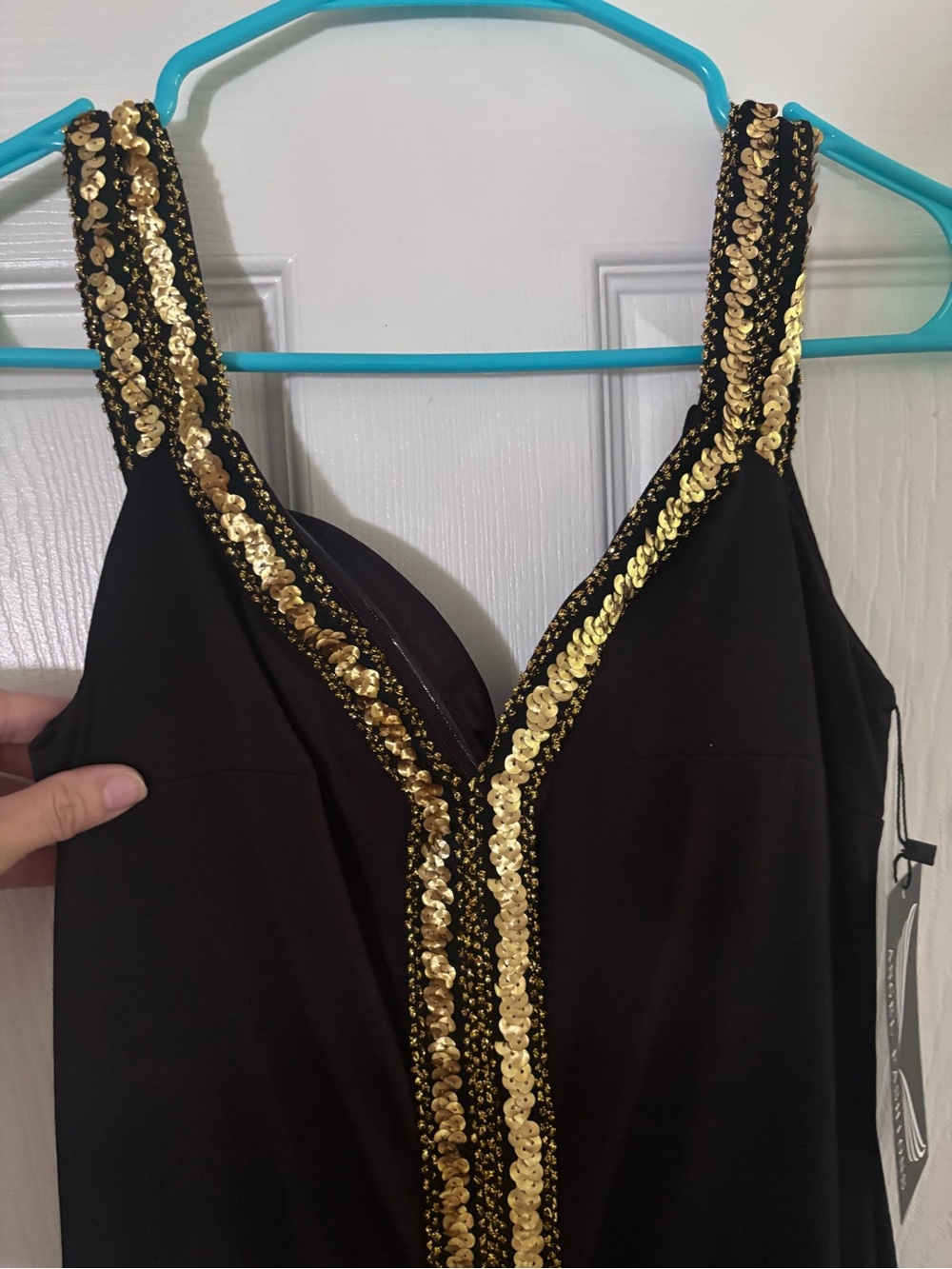 Angel Fashions Black Gold Sequin Formal Maxi Dress NWT size 8 - Picture 2 of 6